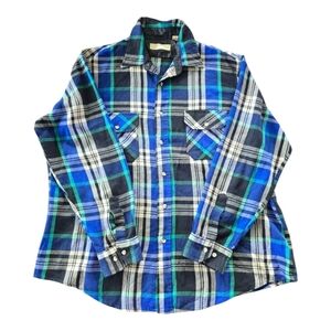 VTG Charleston Bay Men Flannel Shirt Sz XL LongSleeve Plaid Button Up Cowboy